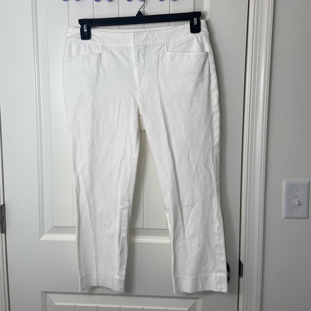 CHAPS women’s solid white cropped capri‎ jeans pants summer stretch bottoms 8